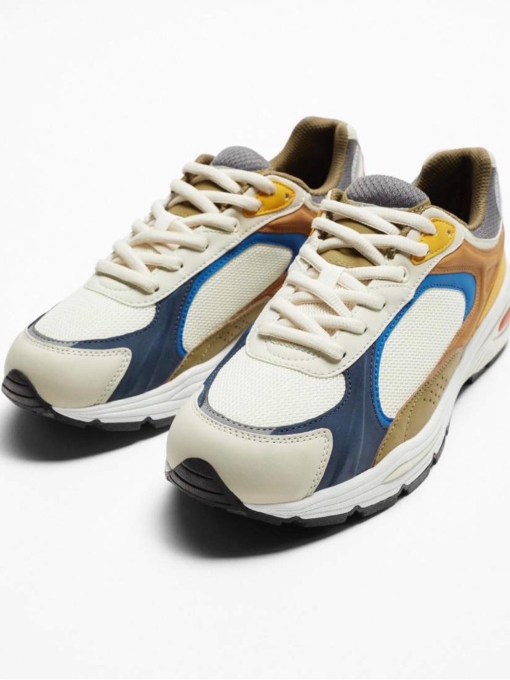 Zara Cream, Blue & Tan Men's Mesh Runner Sneakers Classic Colorful 90’s Y2K